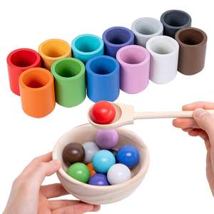 Offre Spéciale bébé <span class=keywords><strong>bois</strong></span> perle couleur jeux coloré tri jouets pour les tout-petits <span class=keywords><strong>arc</strong></span>-<span class=keywords><strong>en</strong></span>-<span class=keywords><strong>ciel</strong></span> boule tri tasses bol cuillère <span class=keywords><strong>12</strong></span> pièces de couleur - Product Image 1