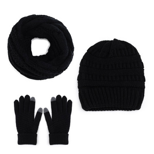 Adult Acrylic Three-piece Knitted Touchscreen <strong>Gloves</strong> Long Scarf Winter <strong>Hat</strong> <strong>Set</strong> with Shape Pattern - Product Image 2