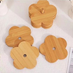 Solid Wood Flower Shape Heat Insulating Placemat Coaster Set For <b>Table</b> Anti Scalding <b>Bamboo</b> Natural Color - Product Image 3