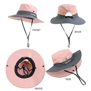 Chapeau de soleil d'été pour femmes chapeau de Protection UV extérieur à large bord chapeau de seau de queue de cheval pliable pour la pêche à la plage <span class=keywords><strong>randonnée</strong></span> - Product Image 3