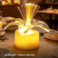 Lampe LED en forme de fleur de lotus à fibres optiques, à piles, en plastique, pour décoration de mariage, fête, maison, anniversaire