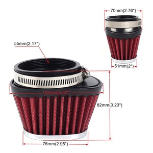 Filtre à air pour moto 51/55/60mm conique en maille rouge pour admission avant, ajustement universel - Product Image 3