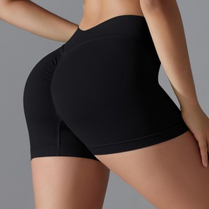 <span class=keywords><strong>Pantaloncini</strong></span> da donna attillati in maglia tinta unita aderente pesca a forma di V Yoga da corsa sportiva e Fitness da tre pollici - Product Image 3
