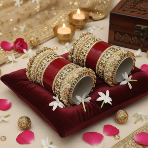 <b>Charming</b> Acrylic Bridal <b>Bangles</b> Set with Pota Stone and Pearl Premium Designer Jewelry Perfect for Brides and Parties - Product Image 3