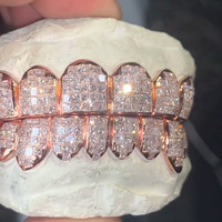 Grillz en or rose sur mesure avec sertissage invisible de qualité princesse, 10 sur 10, argent S925, moissanite VVS, diamant de laboratoire