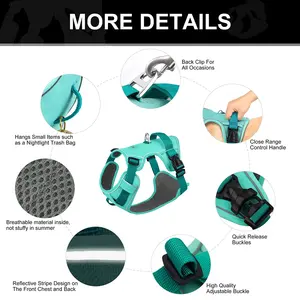 Tali kekang anjing Oxford reflektif, tanpa kalung anjing dengan bantalan lembut tanpa tarik Aksesori hewan peliharaan - Product Image 3