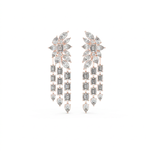 Boucles d'oreilles pendantes en diamant de laboratoire taille émeraude, motif floral marquise, style chandelier pour femme, idéales pour mariage et soirée - Product Image 1