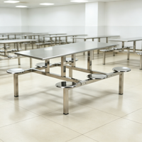 Ensemble de table et bancs de cantine en acier inoxydable sur mesure, table intégrée pour cantine commerciale, restaurant scolaire
