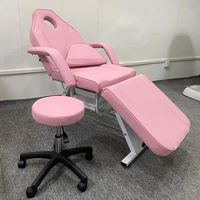 Fauteuil de massage et de beauté luxueux en PU noir et blanc, réglable, pliable, pour tatouage, coiffure, thérapie faciale et extensions de cils, économique