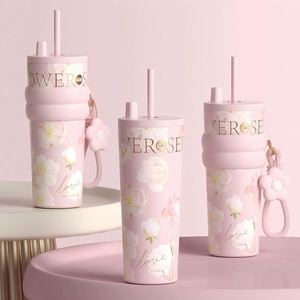 Vaso Térmico de Acero Inoxidable 316 con Diseño Floral, Ecológico, de Gran Capacidad (710 ml), Aislado por 12 Horas, con Pajita, para Mujer - Product Image 1