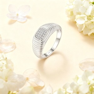 Anillo <span class=keywords><strong>de</strong></span> Boda Moderno para Hombre, Plata <span class=keywords><strong>de</strong></span> Ley 925 con Circonita Cúbica, Bañado en Rodio con Textura Acanalada, para Joyería <span class=keywords><strong>de</strong></span> Fiesta - Product Image 2