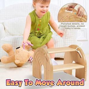 Tabouret enfant en bois à double niveau avec mains courantes, design sécurisé pour la salle de bain et les toilettes - Product Image 2