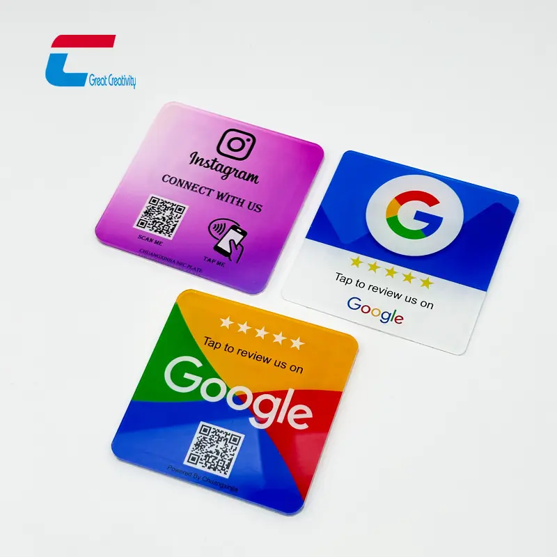 Acrilico personalizzato NFC Google recensioni targa adesivo NTAG 213 Social Media quota acrilico NFC piastra