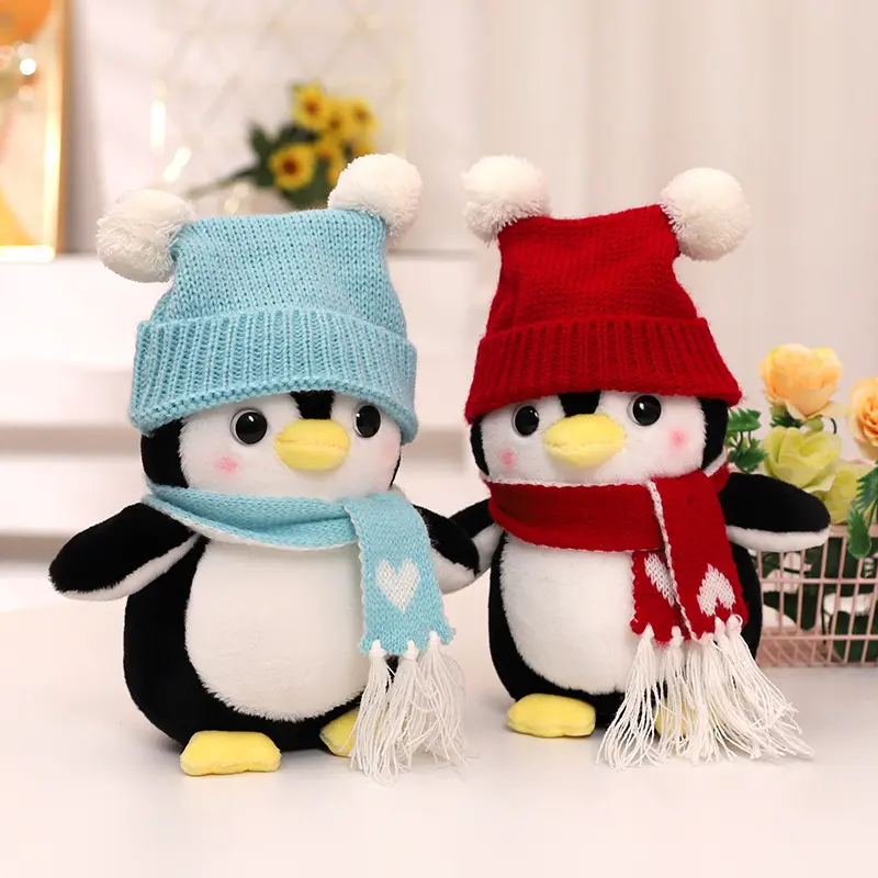 Kawaii dolması bebek uyku penguen peluş yastık oyuncaklar şapka eşarp dolması hayvan peluş penguen