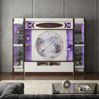 Ensemble de salon de luxe en bois blanc, style Mid-Century Modern, comprenant un meuble vitrine extensible, un meuble à vin, une table basse et un meuble TV