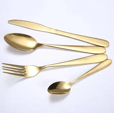 H636 Home Kitchen Multi Size Flatware Western Frosted Tableware Stainless Steel Spoon Fork Knife Gold Cutlery Set