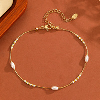 Bracelet tendance réglable en acier inoxydable plaqué or 18 carats PVD avec perles pour femme, bijou de poignet minimaliste empilable