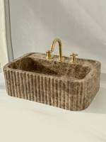 Vasque de salle de bain rectangulaire en marbre naturel, design de luxe léger, personnalisable, sans trou, pour hôpital, appartement, chambre à coucher