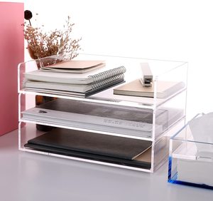 Bandeja de acrílico apilable con <span class=keywords><strong>letras</strong></span>, organizador de escritorio, bandeja de papel transparente, paquete de 2 unidades - Product Image 3