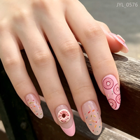 Faux ongles en ABS à pression pour femmes, style français, motif dessin animé doux, forme amande, lot de 24 pièces