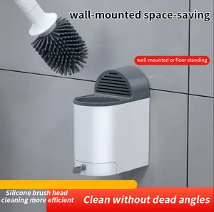 Nuevo juego de escobilla y soporte de silicona para inodoro montado en la pared o en el suelo con mango cómodo para limpiar baños