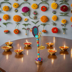 Peacock Brass <b>Oil</b> <b>Lamp</b> with Multicolor Stone Inlay Easter Home Decor Durable & Eco-Friendly - Product Image 2