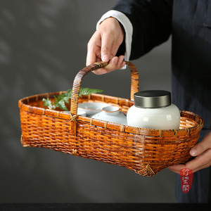 Hand Woven Bamboo <b>Basket</b> Rectangle Lacquer Finish Chinese Style Snack Tea <b>Storage</b> Living Room Use Guizhou Origin YY0637 - Product Image 3