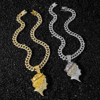 Nouveau Collier Pendentif Tête de Reine Tendance 2026, Strass Bling Bling avec Chaîne Cubaine, Bijoux Hip Hop Vente en Gros
