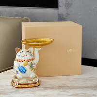Nouvelle Série RORO Art Déco : Adorable Chat Mignon avec Plateau pour Clés, Ornement de Table ou de Bureau, Peinture Émail Faite à la Main