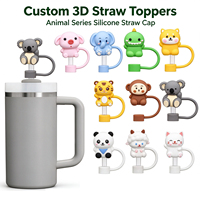 Capuchon de paille en silicone personnalisé en forme d'animal de dessin animé 3D, avec logo sur mesure, accessoires pour boissons