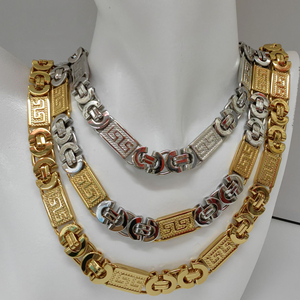 Bracelet collier chaîne <span class=keywords><strong>byzantine</strong></span> en acier inoxydable plaqué or 18 carats pour hommes grande chaîne plate cubaine sans ternissement pour les anniversaires - Product Image 5