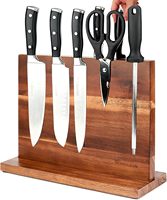 Bloc à couteaux magnétique double personnalisé avec protection en acier inoxydable, organisateur en bois d'acacia, support pour 12 couteaux, ustensiles de cuisine de camping