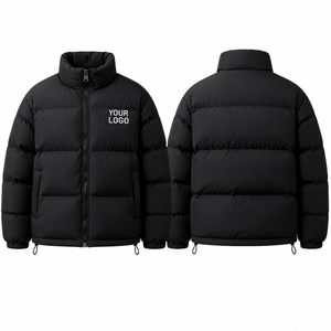 Custom Puffer Jacket Men Water Repellent <b>Padded</b> <b>Coat</b> Stand Collar Embroidered Logo Elastic Cuff Winter Outerwear - Product Image 3