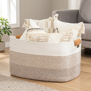Oval Rope Storage <b>Basket</b> With Handles Nordic Style For Clothing Storage - Product Image 3