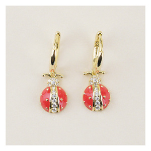 Verano 925 plata esterlina chapada en oro circón mariquita <span class=keywords><strong>Septempunctata</strong></span> esmalte aro pendientes para regalo de fiesta de boda - Product Image 1
