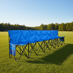 Banc pliant portable 8 places avec dossier bleu, mobilier d'extérieur pour événements, football, baseball, camping, pliable et léger - Product Image 2