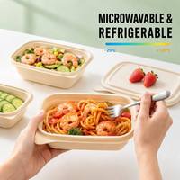 Boîtes à lunch jetables, 1000 ml, sans PFAS, micro-ondables, contenants alimentaires biodégradables en amidon de maïs avec couvercles