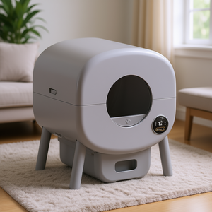 Bac à litière autonettoyant pour chat 75L gris ovale avec capteur de contrôle par application, accessoire de soin des animaux domestiques - Product Image 2