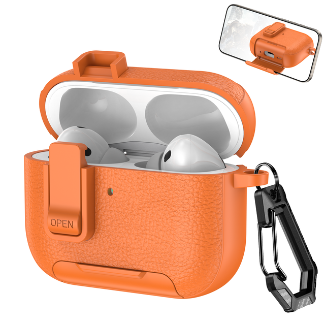 Lock Open PC Leather Wireless Earphone Case for Airpods Pro3 Pro 2 for Airpods 4 3 Gen Protective Cover with Stand Function