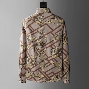 <span class=keywords><strong>Chemise</strong></span> à manches longues vintage respirante anti-boulochage pour <span class=keywords><strong>homme</strong></span> avec motif audacieux cheval et or, design luxueux noir et blanc - Product Image 4