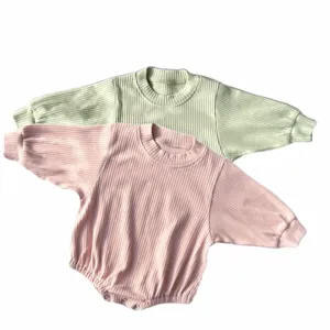 Nachhaltiger gerippter Body Bio-Baumwolle gerippt Neugeborenen Jumps uit Langarm Baby Sweatshirt Blase Stram pler Säugling Stram pler