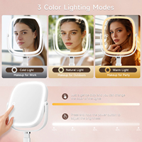 Miroir de maquillage de table avec 3 modes de couleur, luminosité réglable, hauteur réglable, télescopique, miroir cosmétique rechargeable