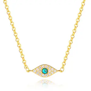 NUORO Simple Evil Eye Necklace 14K Gold Plated Brass Handmade Cubic Zirconia Turkish Blue Eye Choker Necklace for Women