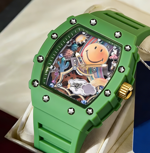 Relojes de Cuarzo para Hombre de Diseño Personalizado al por Mayor de Fábrica RM, Relojes Vintage con Carátula de Aleación en Forma de Sonrisa, Correa de Silicona, Resistentes al Agua - Product Image 4