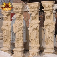 Matériaux de construction, colonne en pierre naturelle de taille personnalisée, colonne grecque romaine, pilier avec statues de femmes, colonne à fleurs romaine