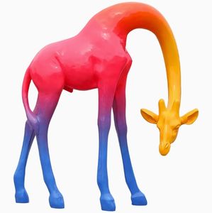 Açık büyük ölçekli simüle zürafa heykel fiberglas parkı manzara anaokulu doğal alan hayvan dekorasyon süs - Product Image 1