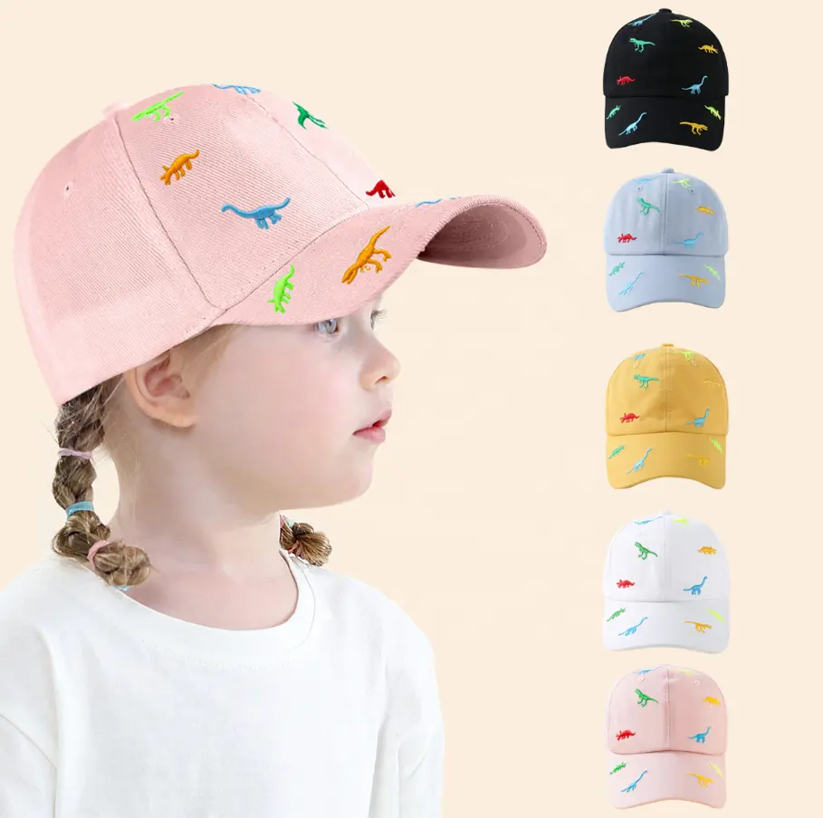 Zomer 3d Geborduurd Logo Baseball Caps Dinosaurus Snapback Caps Kids Strand Zonneklep Hoed Peuter Sneldrogende Sportpetten