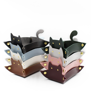 Dice Leather <strong>Tray</strong> Cat Shape Leather <strong>Storage</strong> <strong>Tray</strong> Folding <strong>Tray</strong> With Velvet Cat <strong>Storage</strong> Boxes Catch - Product Image 1