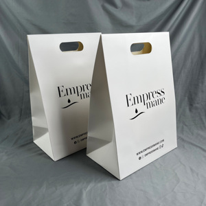 White Die Cut Handle Paper Shopping Bag, Custom Printed Punch Hole Handle Paper Gift Bag For Hair Brand Packaging - Product Image 4