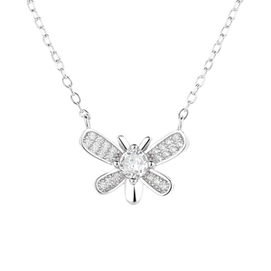 Kalung capung perak Sterling 925 wanita, liontin Zircon desain Niche temperamen kecil segar - Product Image 1